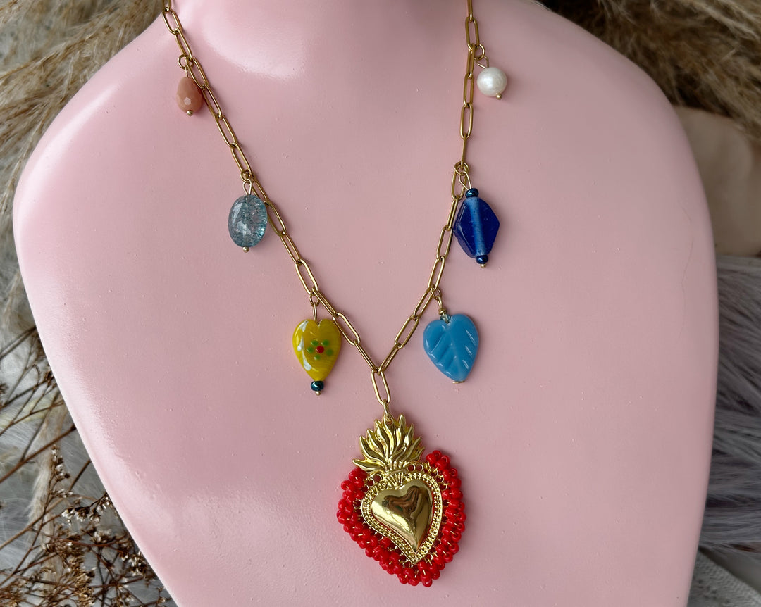 Búscame cross and heart chain